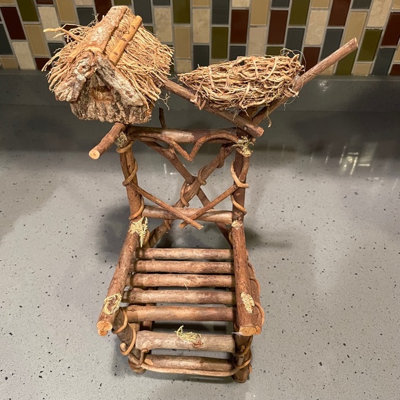 Vintage twig ornamental chair decorations with birdhouse and birds nest - Picture 2 of 7